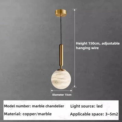 天然大理石 ペンダントライト D12cm｜ゴールド仕上げ 寝室用高級モダン照明